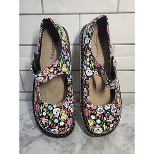 Savvy 9.5M Multicolor Skull Cactus Floral Pattern Work Mary Jane Nursing Shoes